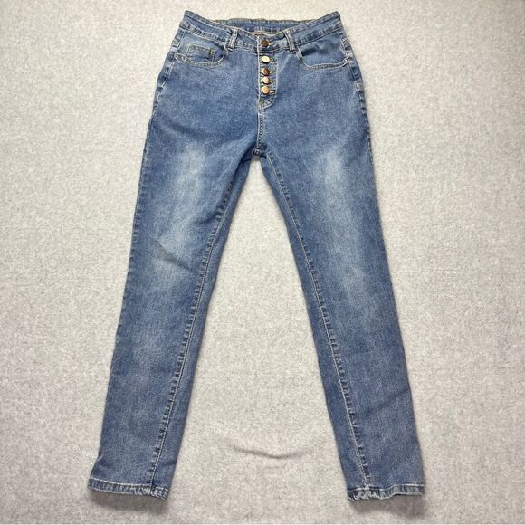 KUNMI High-Rise Skinny Jeans Button Fly Light Blue Wash Women’s size L 28” - Picture 1 of 7